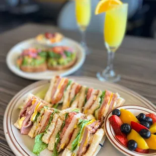 Breakfast club with fruit + mimosas
