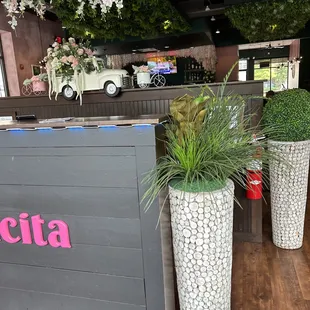 the front desk and planters