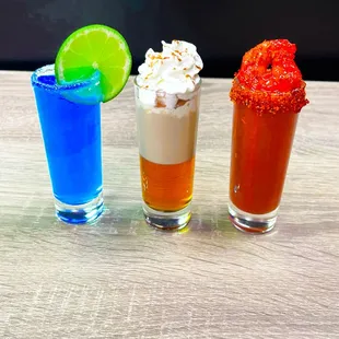 Our shots are only an example of our unique laten fusion, from ojitos azules to the mamadita to our spicy chiliguaro shots