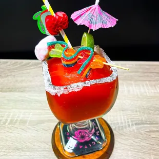 If you love margaritas our frozen margaritas are a must! Decorated with yummy gummies!
