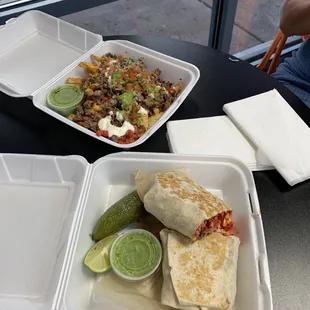 Carne Asada Fries &amp; Hot Cheeto carne Asada burrito