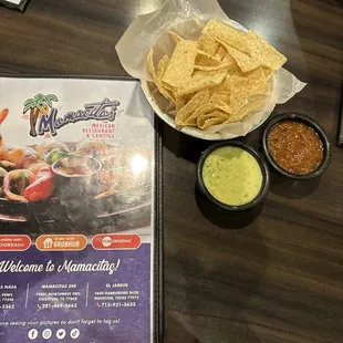 Menu, chips and salsa