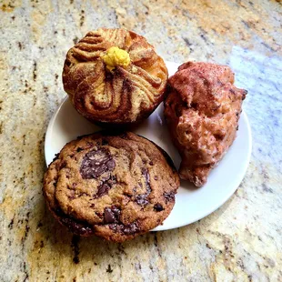 Mango and Cardamom Kouign Amann (4 stars), Strawberry Rosewater Scone (5 stars), and  Brown Butter Chocolate Chip (5 stars)