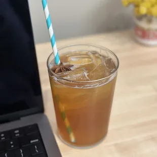 Red tea cola  Has a very subtle twist with the spices added. Light on sugar. Very refreshing!