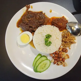 N6. Coconut Rice with Flank Beef Stew and Sambal Shrimp