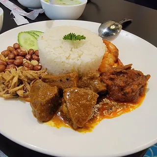 N8. Coconut Rice with Rendang Beef and Sambal Shrimp