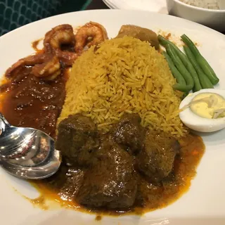 G7. Golden Rice with Rendang Beef and Sambal Shrimp