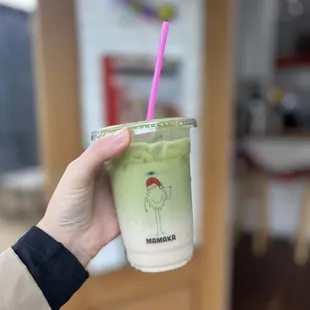 Matcha and lavender latte with oat milk