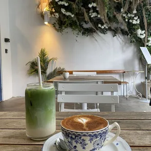 Matcha &amp;  centre st&apos;s whipped cinnamon honey cappuccino