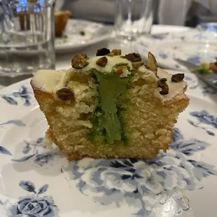 Orange pistachio olive oil tea cake center