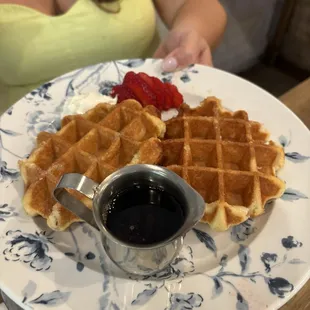 Cheesecake waffles without cheesecake sauce, powdered sugar or mint.