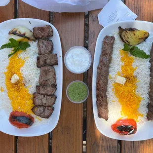 Lamb kebab (left)  Kubideeh (right)