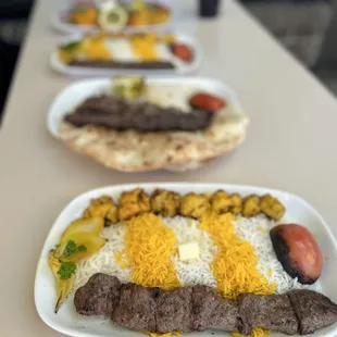 three plates of food