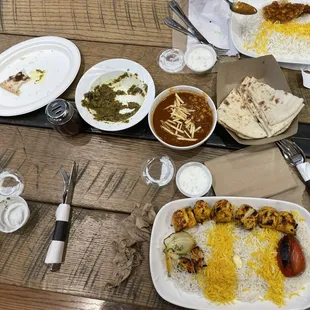 Chicken kabob, Gheymeh, kashke bademjan