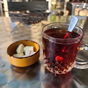 original tea with sugar cubes given on the side