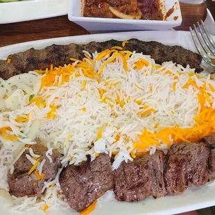 Chenjeh (steak) & Koobideh (beef kebab). Both so tender and succulent. I don't know how to do it but man was it good!