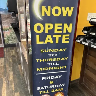Now open late hours