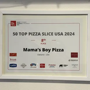 award for their pizza