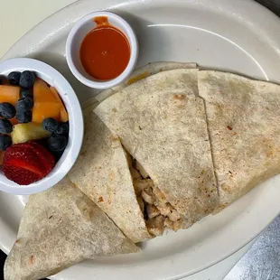 quesadilla with fruit and salsa