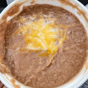 Refried beans.  They were okay.  The seasoning made it seem like they were canned.