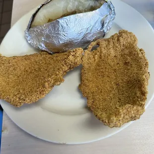 Catfish with a baked potato as a side.  Dont pick the backed potato as a side, it came out as pictured just a potato with nothing on it.
