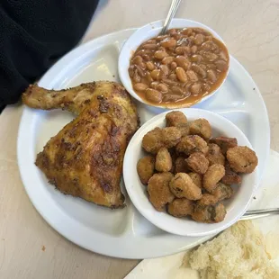 Baked chicken special with beans and okra