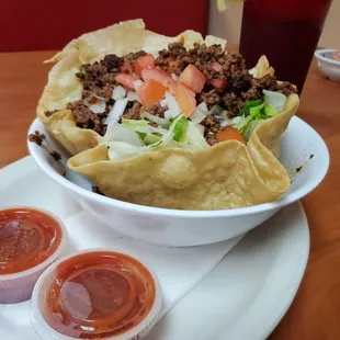 Taco salad minus cheese and sour cream