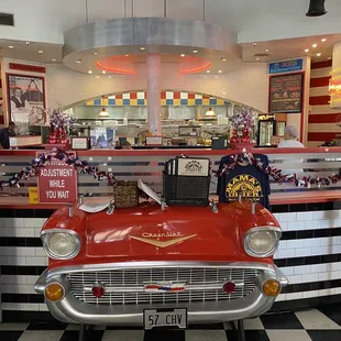  red car in a diner