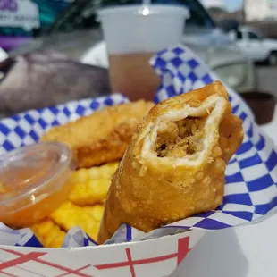 Inside of packed chicken empanada