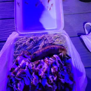 Curry B-kaki, Bar_B_Q chicken w/secret sauce over rice &amp; hamo sausage. #my comfort Foodie