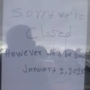 Closed Sundays and Christmas to January 2