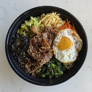 Galbi-jjim bibimbap with a fried egg!