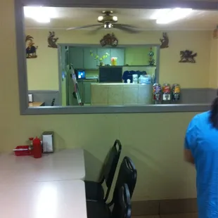 a woman in a blue shirt