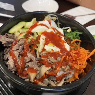 Hot Stone Plate Rice with Mixed Vegetable with meat