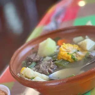 a bowl of soup on a table