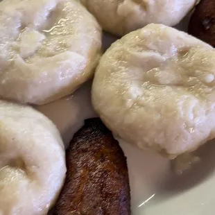 Yummy boiled dumplings and plantain