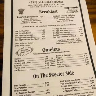 Breakfast menu