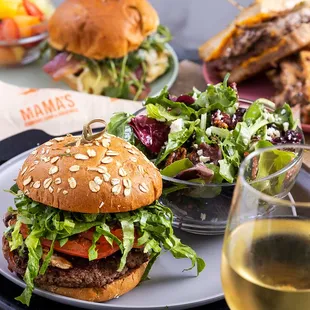 Mama's Burger with
Char-grilled choice beef, Mama's special sauce, cheddar cheese, lettuce, tomato