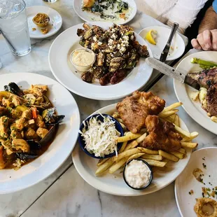Bouillabaisse, Fish &amp; Chips, Bone In Ribeye, Roasted Brussel Sprouts