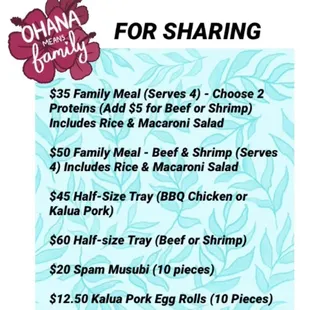 Family Meals and Catering. Contact me for personalized menus.
