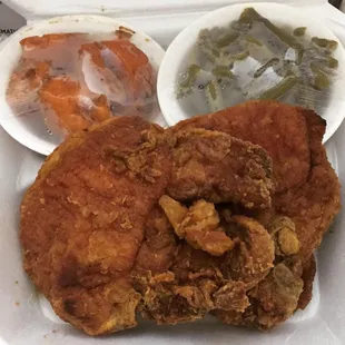 Fried Pork Chops with Yams and Green Beans