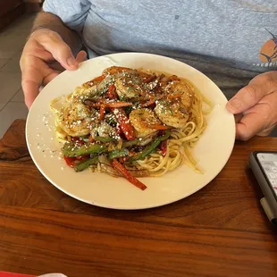 Garlic shrimp noodle bowl! Amazing!