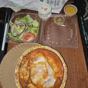 Lasagna (soup?) and a side salad