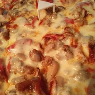 a close up of a pizza