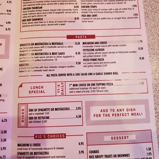 the menu of the restaurant
