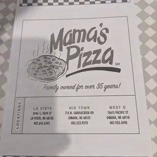 Menu as of 9/2021