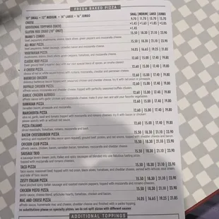 Menu as of 9/2021