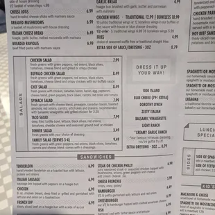 Menu as of 9/2021