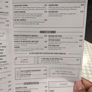 Menu as of 9/2021