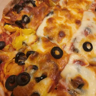 Pizza with Olives and banana peppers